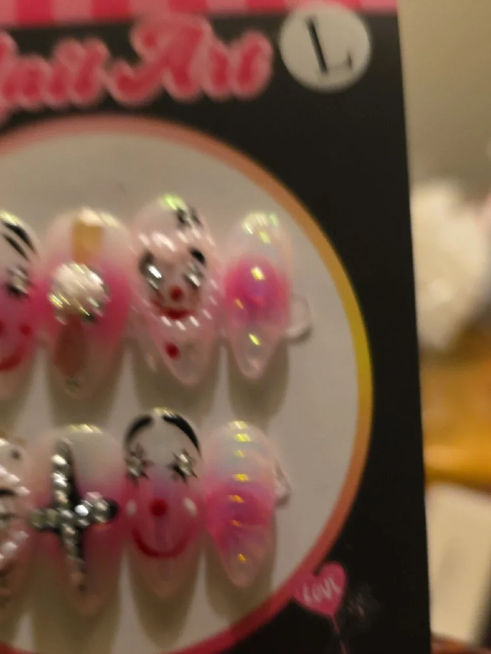 — Pink Clown Decorative Fake Nails Size Large
